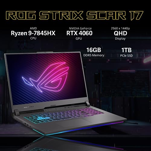 ROG Strix G17 17.3" QHD 240Hz Gaming Laptop, AMD Ryzen 9-7845HX, NVIDIA GeForce RTX 4060, 16GB DDR5, 1TB SSD, 4-Zone RGB retroilluminato, Wi-Fi 6E, Win 11 Home, Grigio, 128GB Hotface Extension - Notebook - Immagine 2
