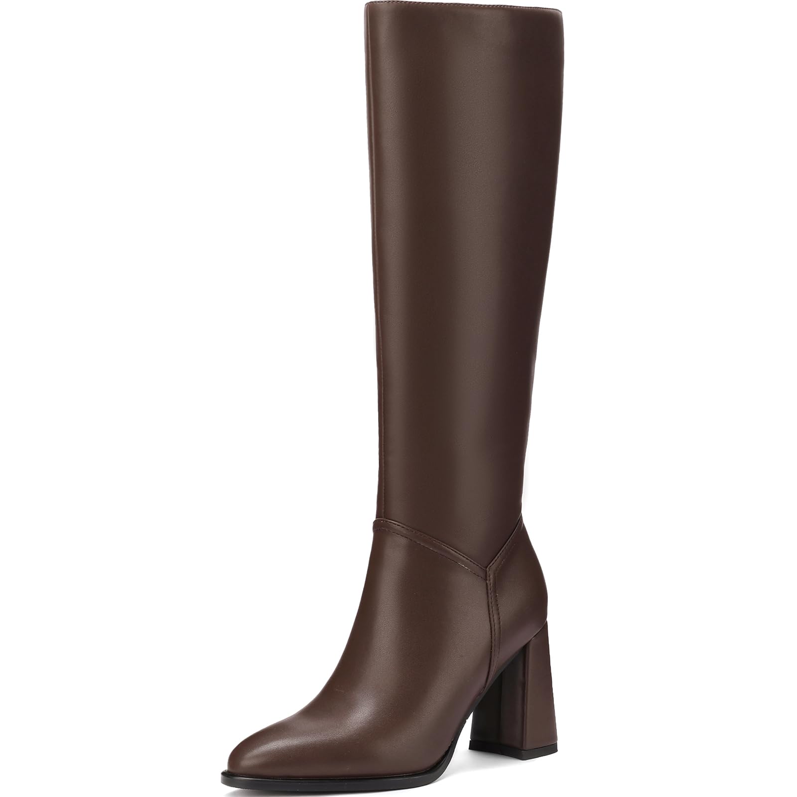 Womens Knee High Boots Chunky Heel Pointed Toe Tall Boots for Women Side Zipper Long Boots
