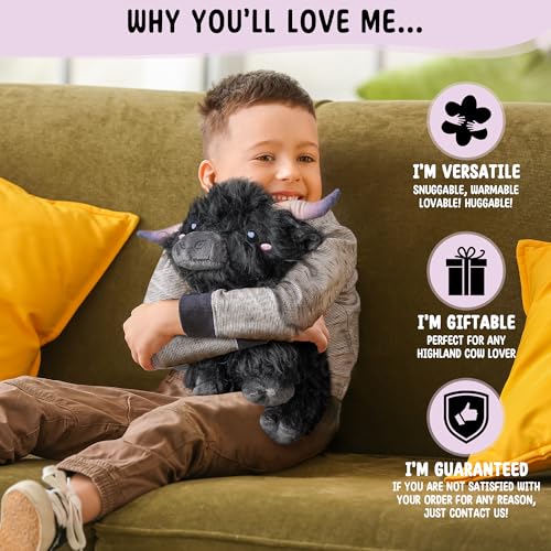 Image of Happy Fuel Highland Cow Microwavable 1.5lbs Unscented Heating Pad for Women & Kids- Cute Soft Cozy Pillow Plush Heatable Warm Stuffed Animals- Kawaii Hot & Cold Plushie Toy- Cow Gifts for Girls & Boys