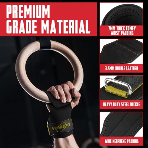 Image of Weight Lifting Wrist Strap,Double Layer Leather Wrist Wraps with Neoprene Padding for Weightlifting & Deadlifts - Adjustable Gym Straps for Men & Women