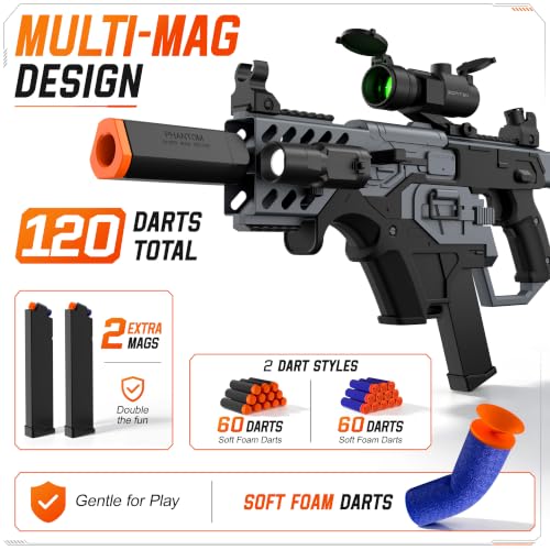 SOFITEN Toy Gun Automatic Sniper Rifle with Tactical Vest Kit, Scope Toy Foam Blaster Dart Toys with 120 Darts IR and Flashlight Shooting Outdoor Activity Game Birthday Xmas Gift for Kids Age 8+ - image 4