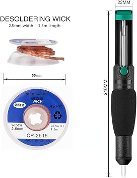 Solder Sucker Desoldering Pump with Spare nozzle, Desoldering Wick, Vacuum Pump Solder Remover Tool for Electronics Repair