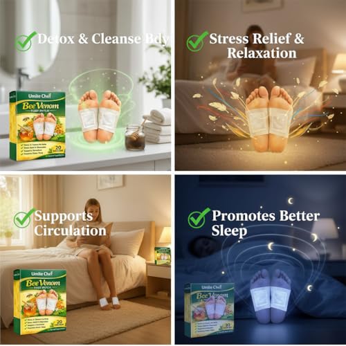 Image of Umite Chef Bee Venom Foot Patch for Detox & Stress Relief | Natural Detox Foot Patches for Better Sleep, Body Pain Relief & Relaxation (10 Patches)