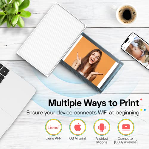 Liene-White-M200-4x6-Photo-Printer-Battery-Edition-Wireless-Photo-Printer-for-iPhone-Android-Dye-Sublimation-Printing-Full-Color-Photo-20-Sheet-Portable-Picture-Printer-Ideal-for-Travel-Home-Use