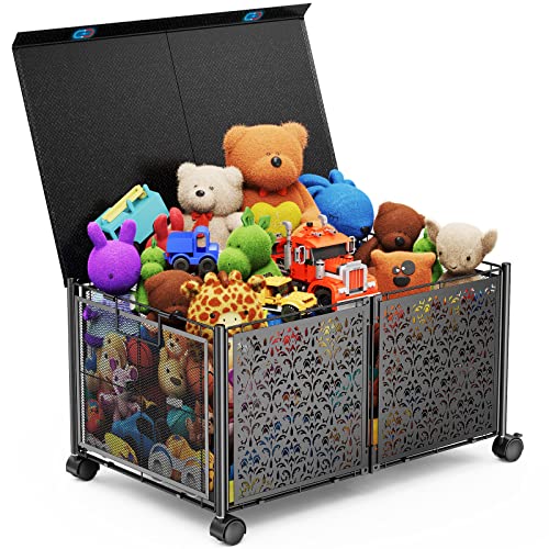 Dgd Toy Box Storage, Foldable Metal Toy Boxes, Toy Box Chest With Lid, Toy Box For Boys Girls 73L Toy Storage Organizer With Wheels, For Nursery Room, Playroom, Closet Toy Boxes 1Pack #TOP28