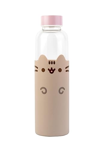 Grupo Erik Glass Water Bottle - Pusheen Merchandise - 17oz / 500ml Water Bottle Hot and Cold, Glass Bottle, Travel Bottles, Gym Bottle - Pusheen Gifts For Cat Lovers - Pusheen Glass