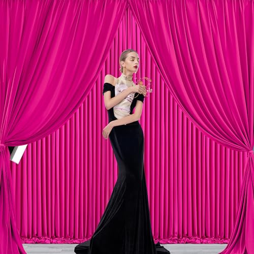 Image of 10x10ft Hot Pink Backdrop Curtain for Wedding Parties Wrinkle Free Fabric Fuchsia Drapes Backdrop Decoration for Baby Shower Birthday Photography Decoration 2 Panels, 5ft x 10ft