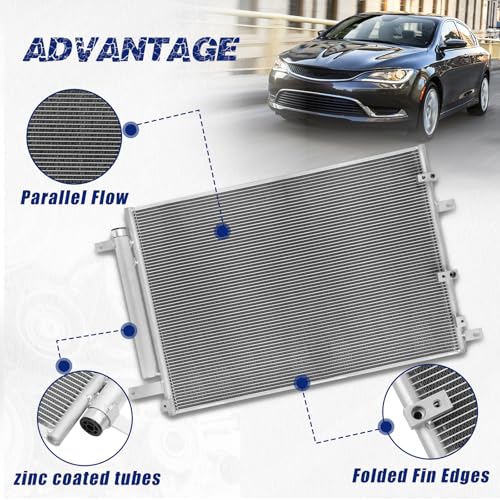 Image of Air Conditioning A /C Condenser Compatible with Chrysler 200 2015-2017 L4 2.4L / V6 3.6L # 4442, CN4442PFC, 68195662AA, CH3030255