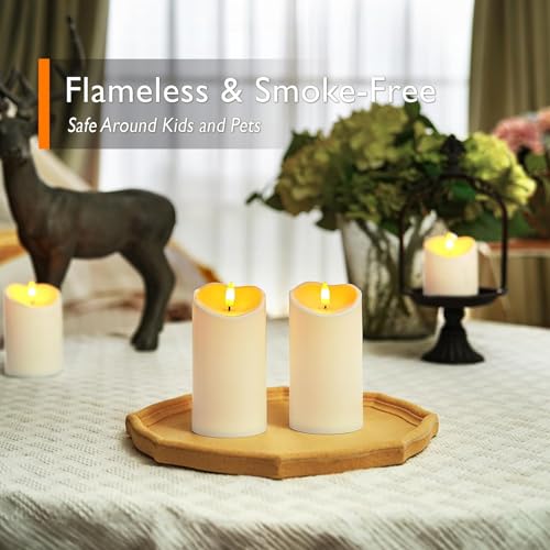 Image of Homemory 6 inchx3 inch Outdoor Waterproof Flameless Candles, LED Candles, Battery Operated Candles with Remote and Timers, Electric Fake Plastic Pillar Candles, Ivory White, Set of 2