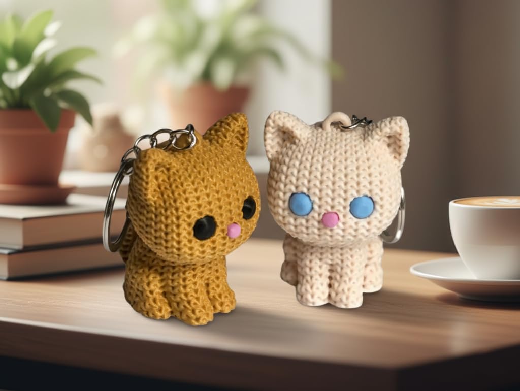 shilay cute kitty keychain – knitted style cat keychain (pack of 2) | adorable bag & key accessory | eco-friendly gift for kids & cat lovers
