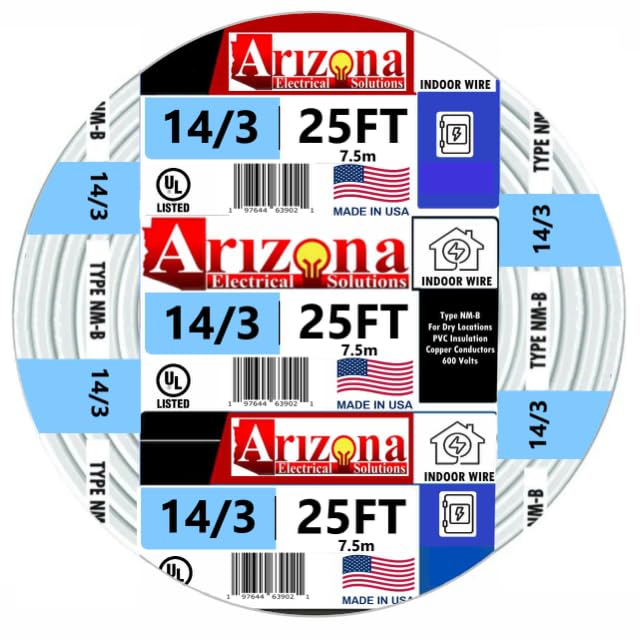 25 ft. 14/3 Type NM-B Copper Wire - 14 AWG, 3 Conductor, Ground, Insulated Jacket - Blue