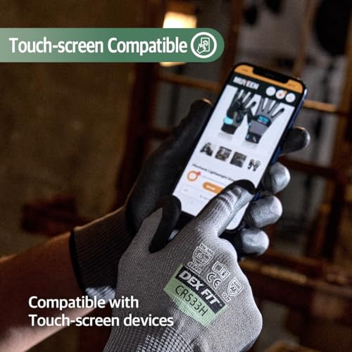 Image of DEX FIT Cut Resistant Gloves, 3D Comfort Fit, No Itch, Firm Grip, Soft & Durable, Touchscreen Compatible, Dexterity; CR533H A6, Gray M (8) 1 Pair
