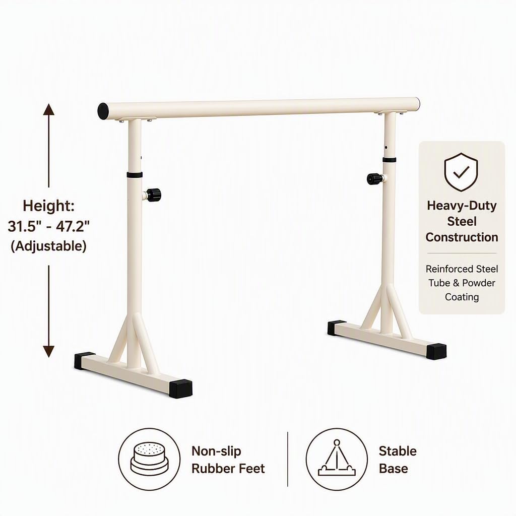 Sbarra da Balletto Portatile autoportante, Base Girevole e Pieghevole, Barra in Acciaio da 100 cm (3,3 Piedi) e 150 cm (4,9 Piedi), Regolabile su 7 Livelli per Esercizi di Equilibrio. (Length150cm)