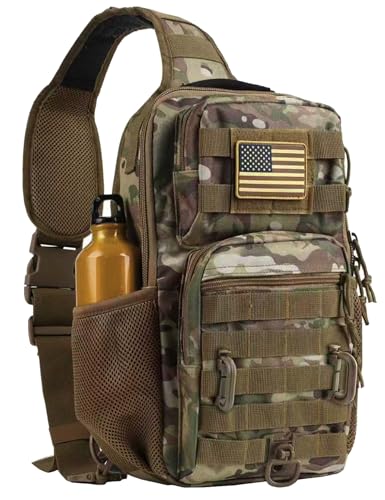 Image of Rover Sling Pack Tactical Shoulder Sling Bag Backpack with Bottle Holder Crossbody Chest Bag, Camouflage