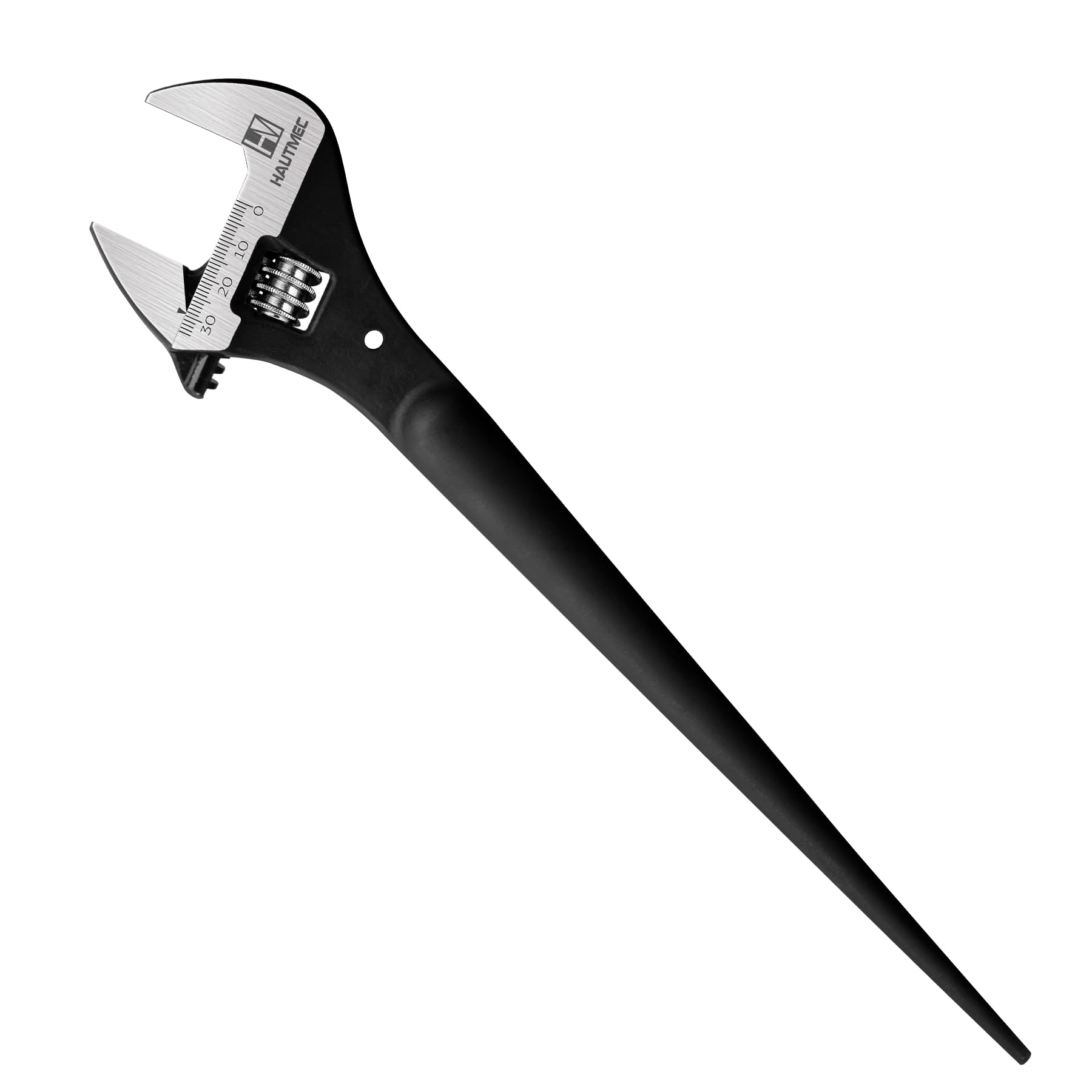 HAUTMEC 12 inch Adjustable Spud Wrench, Wide Jaw Up to 1-11/32"(34mm), Adjustable Spud Spanner with Tail Pry Bar Features, Black Oxide Finish, Forged CR-V Steel Metric & SAE Scales with Tether Hole