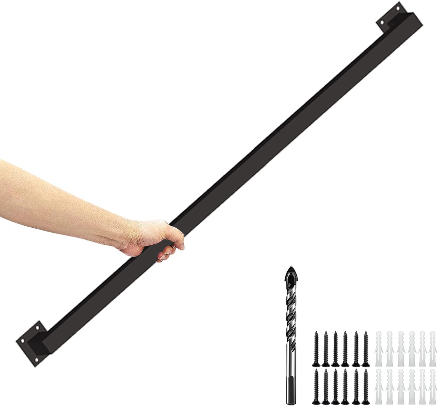 3FT Black Industrial Iron Hand Railing, Wall Support Handle for Indoor Stairs & Outdoor Decks, Non-Slip & Rust-Resistant