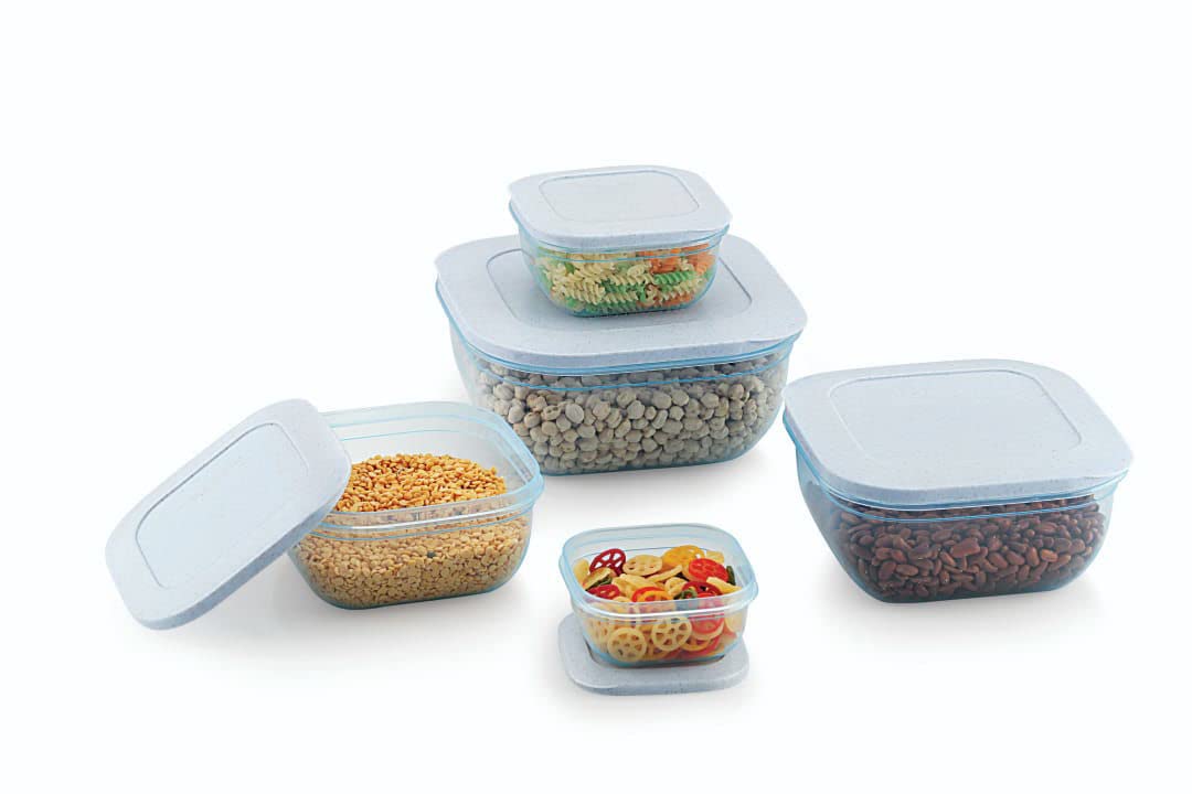 SR Creation Airtight Crystal Containers Jar Set For Kitchen - 1400ml Container Set For Kitchen, Plastic Round Containers for Kitchen Storage, Big Size (Set of 8) (Aqua Blue)