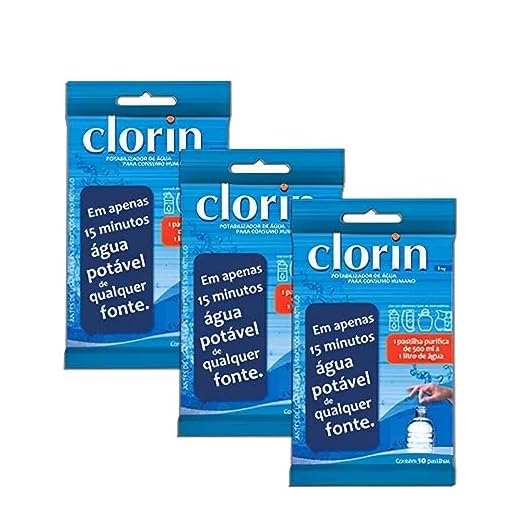 Kit Com 3 Clorin 1 com 10 pastilhas cada Purificador de Agua