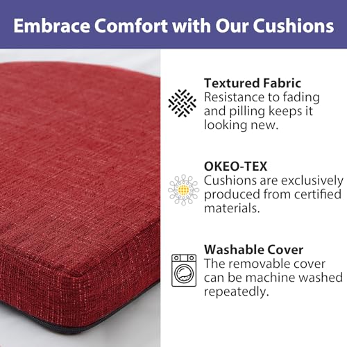 Image of IPYNBAP Chair Cushions for Dining Chairs, Kitchen Chair Cushions, 16'' x 16'' x 2'', Non Slip Indoor Seat Cushions, Chair Pads for Dining Chairs with Ties & Removable Cover, Set of 4, Red