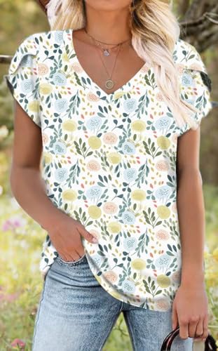 Image of CATHY 2026 Women Tops Summer Short Sleeve Tunic V Neck T-Shirts Loose Casual Floral Blouse S-4XL