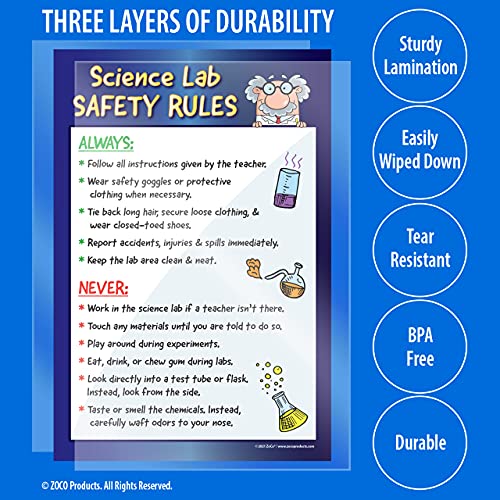 Zoco - Science Lab Safety Rules Poster - Laminated, 12X18 Inches - Science Posters For Middle School, High School - Kids Science Lab Sign - Teacher Supplies #TOP2