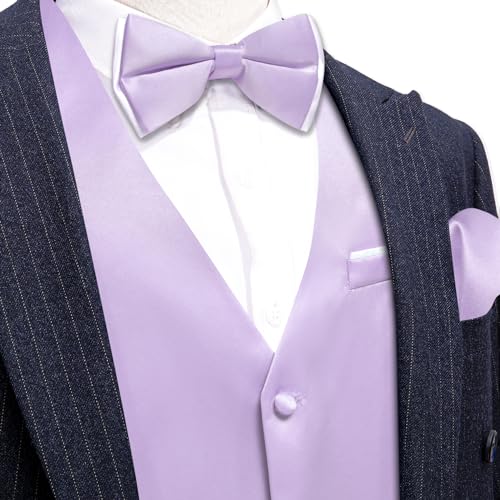 Image of Barry.Wang Mens Suit Vest Bow Tie Set 4PCS Formal V-neck Slim Fit Casual Solid Color Waistcoat Wedding Party Tuxedo
