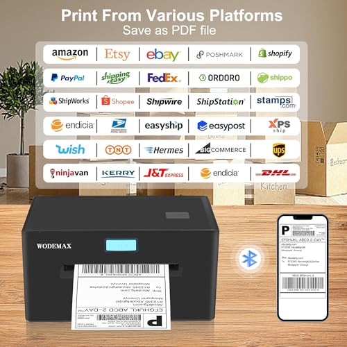 Image of 4 X 6 Thermal Shipping Label Printer,Thermal Bluetooth Label Printer Compatible with Windows, iPhone and Android,Suitable for Small Business,Home Office, Widely Used for Amazon, Shopify