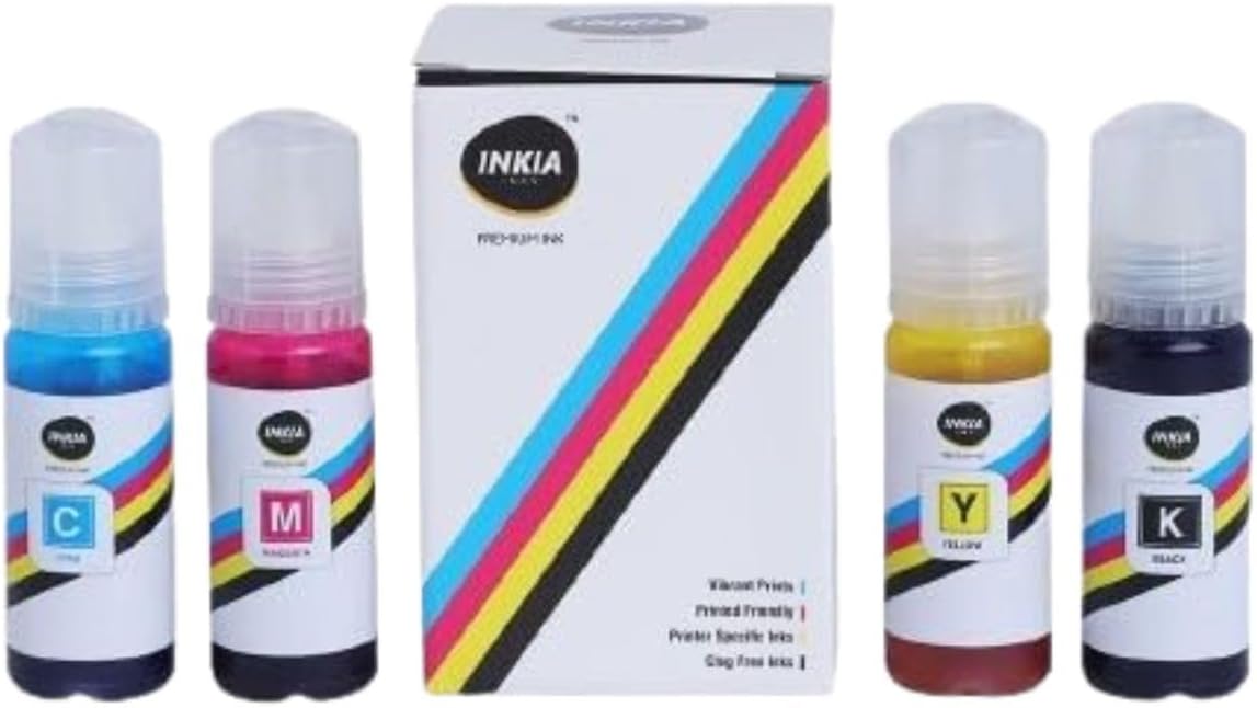 INKIA 003 Compatible Refill Ink for EcoTank Printers CMYK Set 70g Each High Yield Ink Bottle for L3100 L3110 L3150 L3210 L3250 L4150 L4160 L6190 Series Inkjet Printer Refill Pack