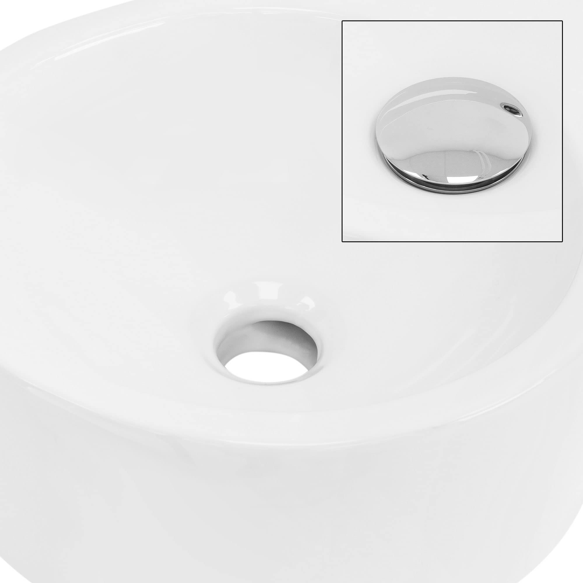 ML-Design Lavabo d'Angle en Céramique Blanc, 45x36x13 cm, Rond, avec Bouchon de Vidage Chrome en Laiton, Trop-Plein et Trou pour Robinet Inclus, Montage Mural ou à Poser, Vasque Lave-Mains Évier