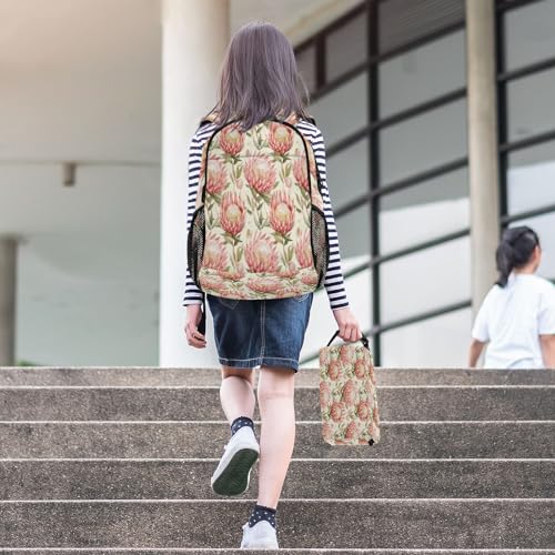 Sac à dos floral rose avec boîte à déjeuner pour enfants