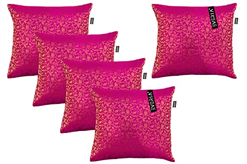 Image of Chanderi Zari Silk Designer Cushion Cover 300TC 16X16 inches (40x40 cms) (Pink)