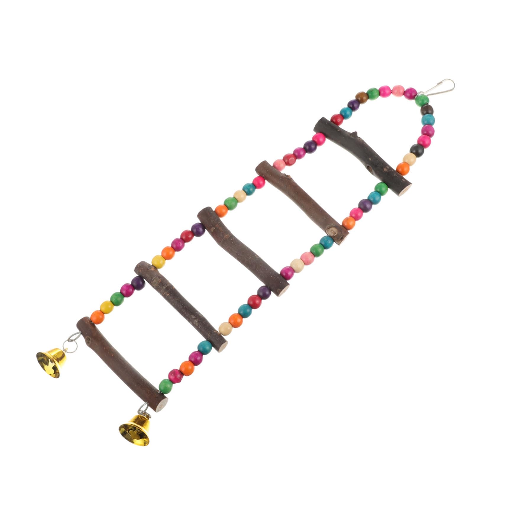 POPETPOP Bird Ladder with Bells for Parrot Climbing and Training Natural Wood Swing for Parrots Parakeets Birds Safe and Easy to Install Cage