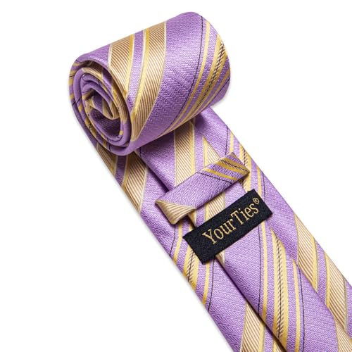 Image of YourTies Striped Ties for Men Classic Woven Silk Necktie with Handkerchief Cufflinks Set Formal Business Party Wedding