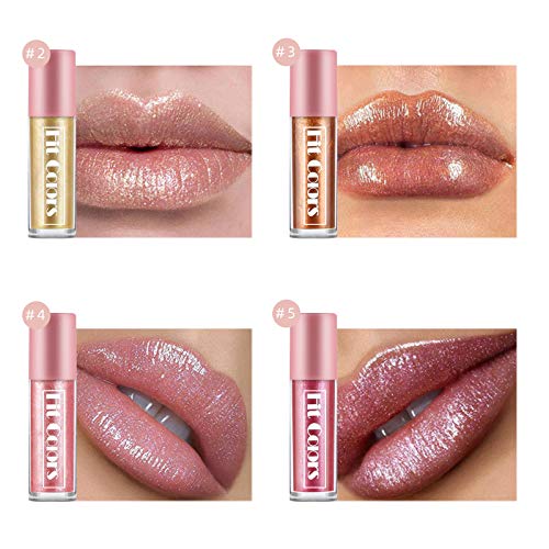 Ownest 5 Colors Shimmer Pearl Lip Gloss,Glitter Lip Gloss Set Metallic Diamond Lip Glaze Nude Lipstick Waterproof Non-stick Cup Moisturize Lip Gloss - Thumbnail 5