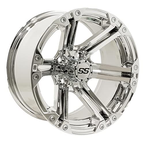 Bundle - 9 Items: Gtw Specter 14" Golf Cart Wheels Chrome 23" Classic A/T Tires [For E-Z-Go & Club Cargolf Carts] #TOP1