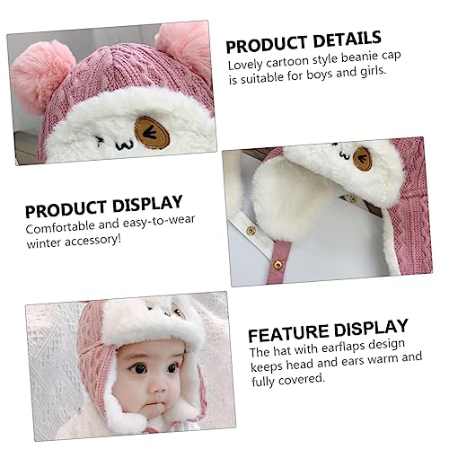 CLISPEED Thick Fleece Kids Earflap Hat Winter Warmer Beanie for Boys and Girls Windproof and Insulated Ear Protection Pink3