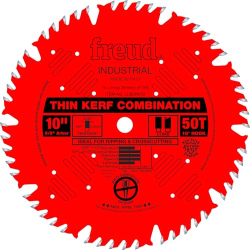 Freud Thin Kerf Combination Saw Blade with Premium TiCo Hi-Density Carbide Combination Blend for Maximum Performance - 10' Diameter, 50 Teeth, Comb Grind - LU83R010