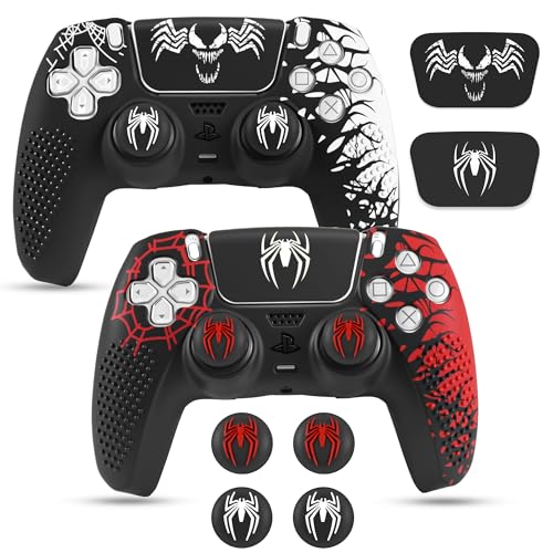 Image of Sounce Anti-Slip Silicone Controller Accessory Compatible with PS5 DualSense Controller Non-Slip Case with Thumb Grip Caps Touch Pad Sticker and Wrap Cover Stickers Pack of 2 (Red Black, Black White)