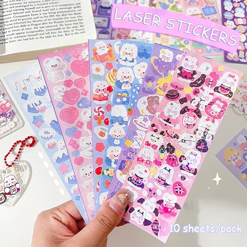 Image of Tmtains 100 Sheets Cute Korean Stickers for Kpop Photocards Decor Bulk Aesthetic Toploader Glitter Animal Pattern Scrapbook Self Adhesive DIY Card Art Crafts(6 Fan)