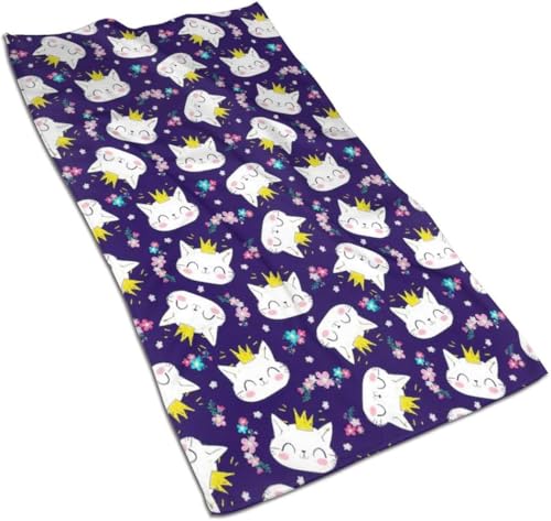 手描きのかわいい猫 フェイスタオル タオル ホテルタオル 心地よい肌触り 吸水速乾 抗菌防臭 家庭用 ホテル スポーツ (サイズ 40*70cm)