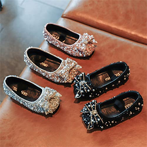 OMEARK Kids Dress Shoes Girls Low Heel Glitter Party Shoes Princess Round Head Wedding Pump Shoes Breathable Slip on Rhinestone Sandals with Sequin Bling Bowknot4