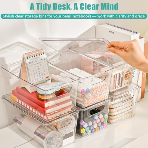 Image of 6 Pack Small Clear Storage Bins with Lids, Acrylic Arts and Craft Storage Containers, Stackable Clear Plastic Craft Storage Bins with Handles for Pantry Organizers and Storage, Kitchen, Fridge, Office