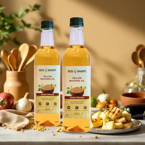 Image of Desi Dharti Premium Wood Cold Pressed Yellow Mustard Oil - 5L (Pack of 1) | Natural & Pure, Unrefined, Rich Aroma, Omega-3 & Antioxidants | A1 Grade Mustard Seeds | Ideal for Cooking, Frying, Pickling & Daily Use