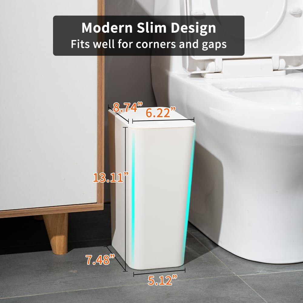 JOSUCLEN 3 Pack 10 Liter / 2.6 Gallon Bathroom Trash Can with Lid, Small Silm Garbage Can with Pop-Up Lid, Waste Basket for Bathroom, Kitchen, Bedroom, Dorm Room, Office, with 3 Pack Garbage Bags