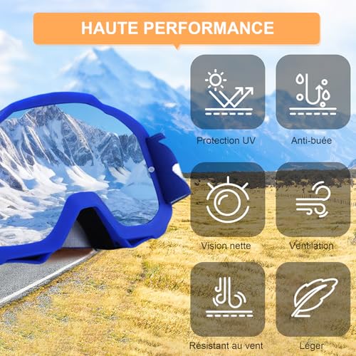 Lunette moto cross avec double éponge pour ski et cyclisme