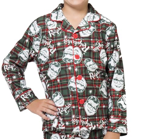 A Christmas Story Boys Ralphie Glasses Santa Christmas Holiday Flannel Plaid Button Pajama Set3