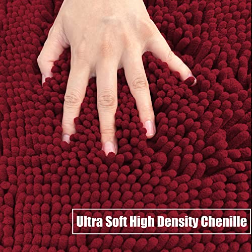 wyewye Chenille Badezimmer Set 3 Stück, Badteppich rutschfest Waschbar, Bequem und Weich Badvorleger Badezimmerteppich für Duschen, Badewannen, Toiletten, Weinrot – Bild 5