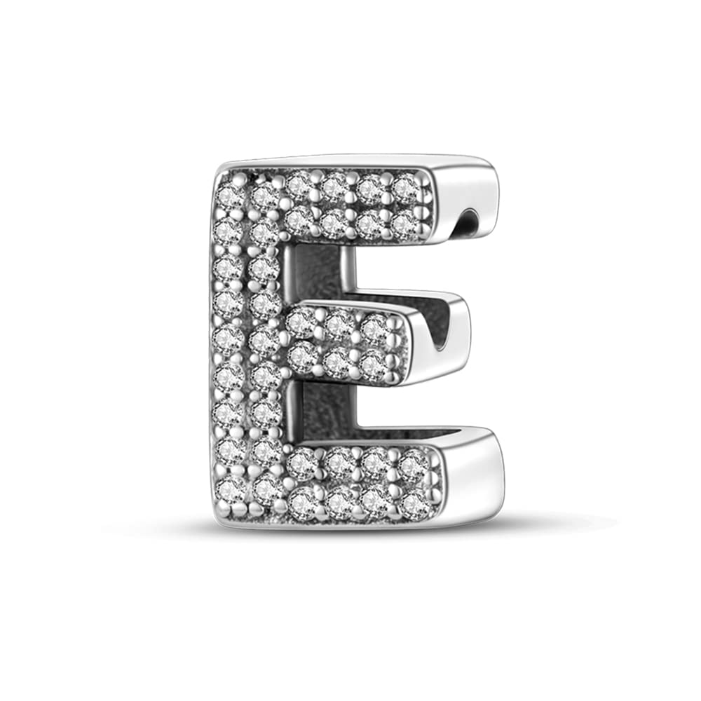 QIKAOLA S925 Sterling Silber A-Z Anfangsbuchstaben Charms für Pandora Armbänder Alphabet Charms Perlen für europäische Armbänder und Halsketten