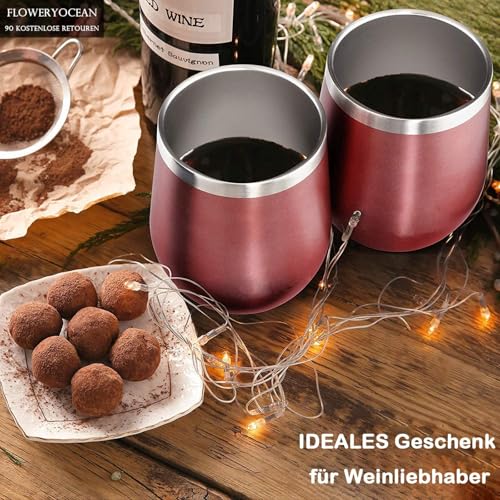 FloweryOcean Weinbecher aus Edelstahl,2 Stück 12OZ Weingläser to go,hält 5h heiß/ 10h kalt,BPA-frei,Doppelwandigen Vakuumisoliert Weinglas… – Ansicht 2