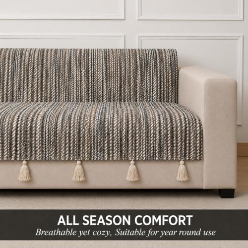 Image of STITCHNEST 'Nomad Weave Collection' 3 Seater Sofa Cover - Full Coverage| Elegant Jacquard Fabric, Decorative Tassels, Washable & Durable for Modern Living52